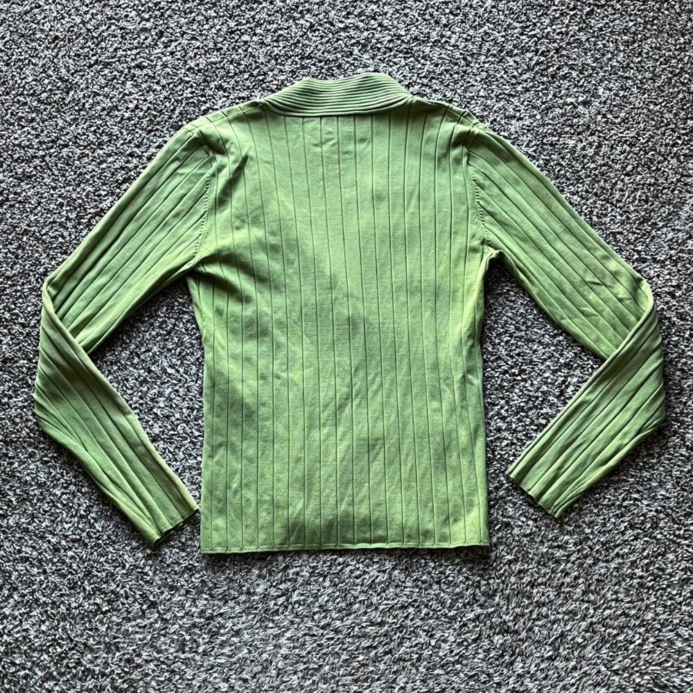 INC Blouse Womens Large Silk Green Ribbed Long Sleeve V-neck Grunge Y2K Top - Picture 4 of 8